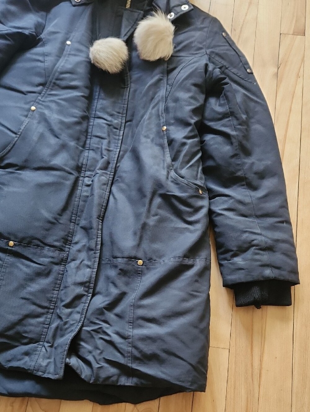 Moose Knuckles Navy Puffer Parka with Faux Fur Hood - Picture 4 of 16